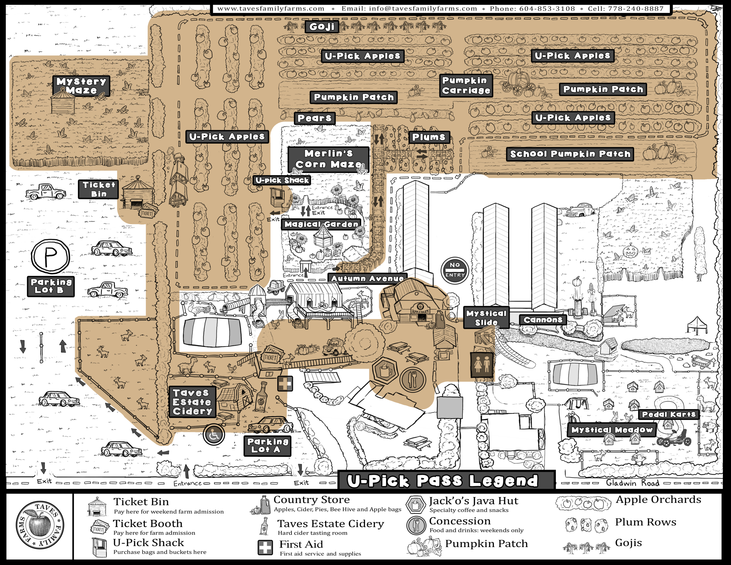 Taves U-Pick map showing the U-Pick Pass legend